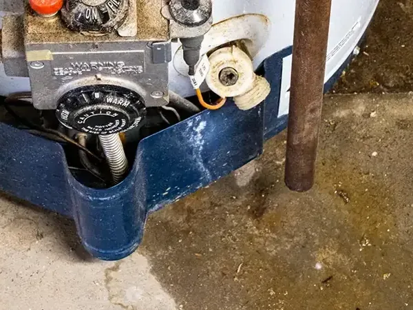 Water escaping around the base of a gas water heater